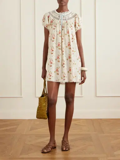 DÔEN Daphne Lace-trimmed Pintucked Floral-print Organic Cotton-voile Mini Dress | Thumbnail 2 DÔEN Daphne Lace-trimmed Pintucked Floral-print Organic Cotton-voile Mini Dress | Thumbnail 2