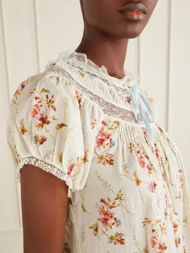 DÔEN Daphne Lace-trimmed Pintucked Floral-print Organic Cotton-voile Mini Dress | Thumbnail 4 DÔEN Daphne Lace-trimmed Pintucked Floral-print Organic Cotton-voile Mini Dress | Thumbnail 4