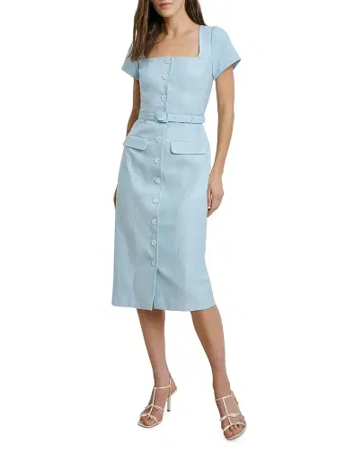 Favorite Daughter Women's The Mademoiselle Belted Cotton Midi-Dress - Sea Blue - Size 10 | Thumbnail 3 Favorite Daughter Women's The Mademoiselle Belted Cotton Midi-Dress - Sea Blue - Size 10 | Thumbnail 3