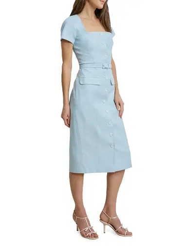 Favorite Daughter Women's The Mademoiselle Belted Cotton Midi-Dress - Sea Blue - Size 10 | Thumbnail 4 Favorite Daughter Women's The Mademoiselle Belted Cotton Midi-Dress - Sea Blue - Size 10 | Thumbnail 4
