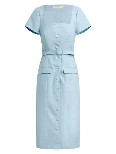 Favorite Daughter Women's The Mademoiselle Belted Cotton Midi-Dress - Sea Blue - Size 10 | Thumbnail 1 Favorite Daughter Women's The Mademoiselle Belted Cotton Midi-Dress - Sea Blue - Size 10 | Thumbnail 1