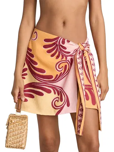 Farm Rio Women's Arabesc Printed Cover-Up Miniskirt - Soft Yellow | Thumbnail 3 Farm Rio Women's Arabesc Printed Cover-Up Miniskirt - Soft Yellow | Thumbnail 3
