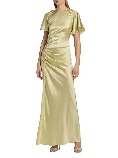 Veronica Beard Women's Huntleigh Ruched Satin Maxi Dress - Pistachio | Thumbnail 2 Veronica Beard Women's Huntleigh Ruched Satin Maxi Dress - Pistachio | Thumbnail 2