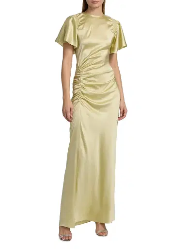 Veronica Beard Women's Huntleigh Ruched Satin Maxi Dress - Pistachio | Thumbnail 3 Veronica Beard Women's Huntleigh Ruched Satin Maxi Dress - Pistachio | Thumbnail 3