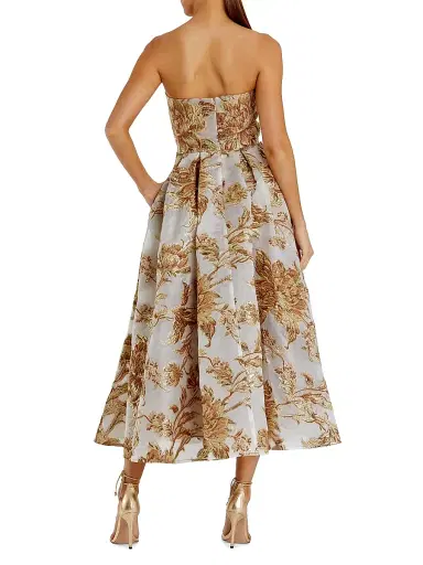 Mac Duggal Women's Petite Floral Brocade Fit & Flare Strapless Midi-Dress - Bronze Petite 12 | Thumbnail 2 Mac Duggal Women's Petite Floral Brocade Fit & Flare Strapless Midi-Dress - Bronze Petite 12 | Thumbnail 2