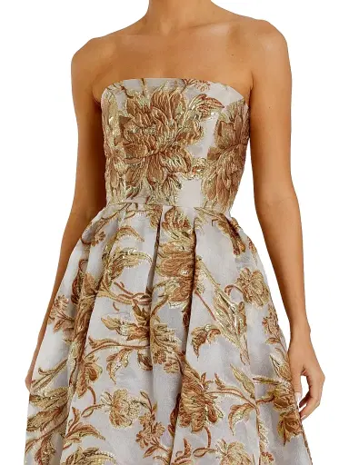 Mac Duggal Women's Petite Floral Brocade Fit & Flare Strapless Midi-Dress - Bronze Petite 12 | Thumbnail 3 Mac Duggal Women's Petite Floral Brocade Fit & Flare Strapless Midi-Dress - Bronze Petite 12 | Thumbnail 3