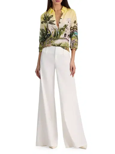 ALICE + OLIVIA Women's Willa Staceface Silk Button-Front Shirt - Pure Paradise | Thumbnail 2 ALICE + OLIVIA Women's Willa Staceface Silk Button-Front Shirt - Pure Paradise | Thumbnail 2