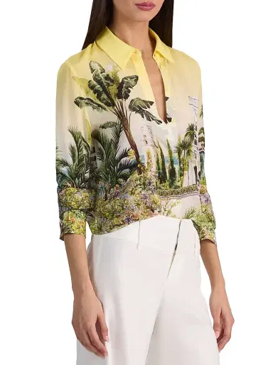 ALICE + OLIVIA Women's Willa Staceface Silk Button-Front Shirt - Pure Paradise | Thumbnail 4 ALICE + OLIVIA Women's Willa Staceface Silk Button-Front Shirt - Pure Paradise | Thumbnail 4