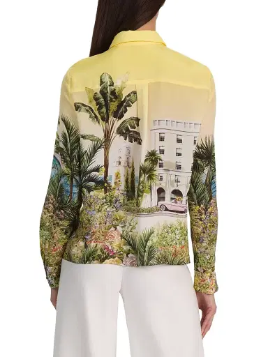 ALICE + OLIVIA Women's Willa Staceface Silk Button-Front Shirt - Pure Paradise | Thumbnail 5 ALICE + OLIVIA Women's Willa Staceface Silk Button-Front Shirt - Pure Paradise | Thumbnail 5