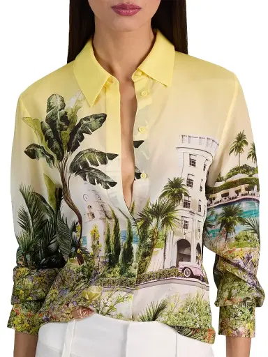 ALICE + OLIVIA Women's Willa Staceface Silk Button-Front Shirt - Pure Paradise | Thumbnail 6 ALICE + OLIVIA Women's Willa Staceface Silk Button-Front Shirt - Pure Paradise | Thumbnail 6
