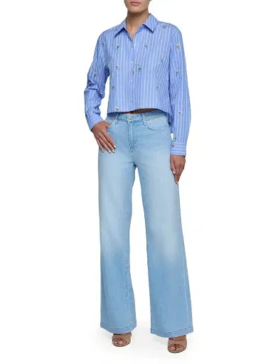 L'AGENCE Women's Cosette Sequin-Embellished Cropped Shirt - Blue Stripe Sequin Flower | Thumbnail 2 L'AGENCE Women's Cosette Sequin-Embellished Cropped Shirt - Blue Stripe Sequin Flower | Thumbnail 2