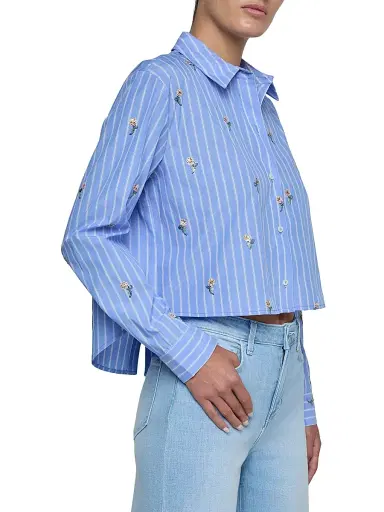 L'AGENCE Women's Cosette Sequin-Embellished Cropped Shirt - Blue Stripe Sequin Flower | Thumbnail 3 L'AGENCE Women's Cosette Sequin-Embellished Cropped Shirt - Blue Stripe Sequin Flower | Thumbnail 3