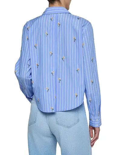 L'AGENCE Women's Cosette Sequin-Embellished Cropped Shirt - Blue Stripe Sequin Flower | Thumbnail 4 L'AGENCE Women's Cosette Sequin-Embellished Cropped Shirt - Blue Stripe Sequin Flower | Thumbnail 4