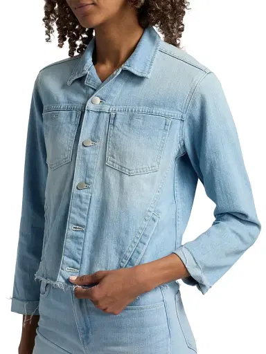 L'AGENCE Women's Janelle Denim Slim Raw Jacket - Bayridge | Thumbnail 6 L'AGENCE Women's Janelle Denim Slim Raw Jacket - Bayridge | Thumbnail 6