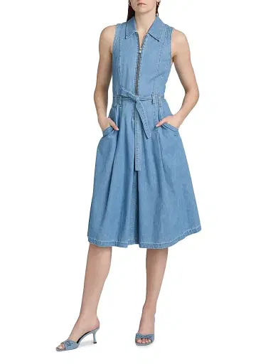 L'AGENCE Women's Kieran Denim Belted Shirtdress - Oracle | Thumbnail 3 L'AGENCE Women's Kieran Denim Belted Shirtdress - Oracle | Thumbnail 3