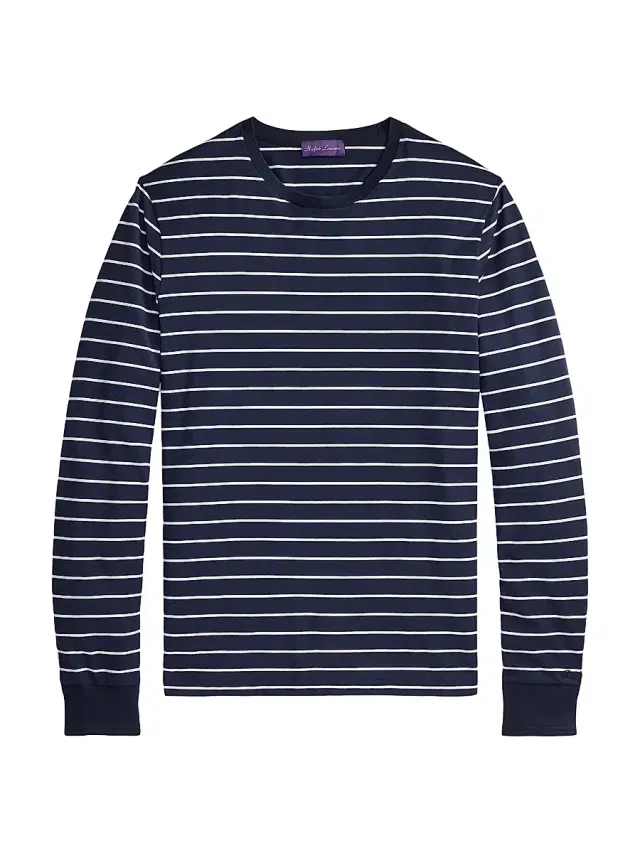 Men's Striped Lisle-Piqué Long-Sleeve T-Shirt - Classic Chairman Navy Men's Striped Lisle-Piqué Long-Sleeve T-Shirt - Classic Chairman Navy