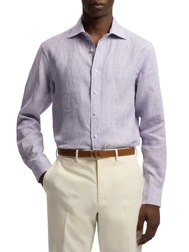 Ralph Lauren Purple Label Men's Glen Check Linen Shirt - Lavender | Thumbnail 3 Ralph Lauren Purple Label Men's Glen Check Linen Shirt - Lavender | Thumbnail 3