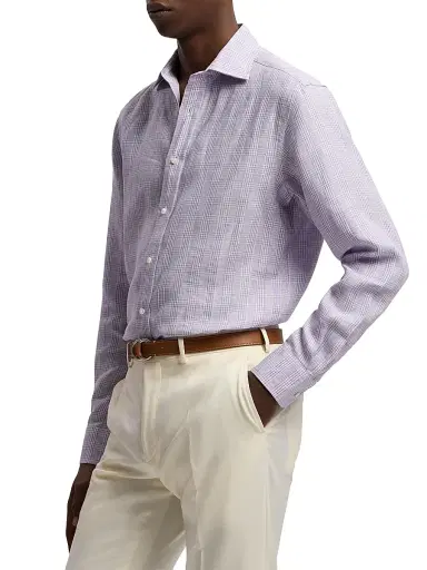 Ralph Lauren Purple Label Men's Glen Check Linen Shirt - Lavender | Thumbnail 4 Ralph Lauren Purple Label Men's Glen Check Linen Shirt - Lavender | Thumbnail 4