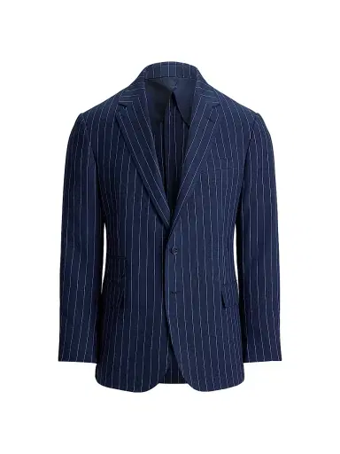 Ralph Lauren Purple Label Men's Kent Striped Hand-Tailored Sport Coat - Bright Navy Cream | Thumbnail 1 Ralph Lauren Purple Label Men's Kent Striped Hand-Tailored Sport Coat - Bright Navy Cream | Thumbnail 1