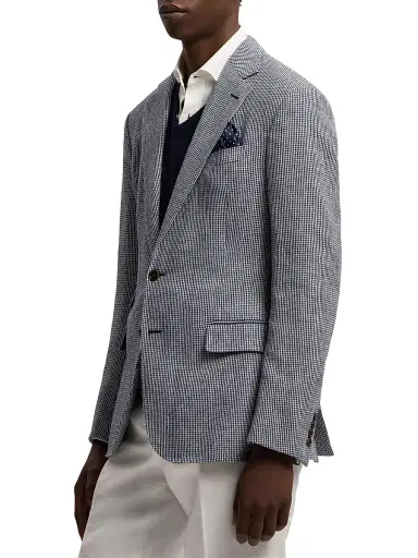 Ralph Lauren Purple Label Men's Kent Hand-Tailored Tick-Weave Sport Coat - Navy White - Size 40 | Thumbnail 4 Ralph Lauren Purple Label Men's Kent Hand-Tailored Tick-Weave Sport Coat - Navy White - Size 40 | Thumbnail 4