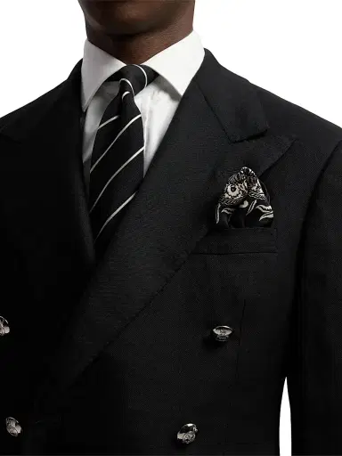 Ralph Lauren Purple Label Men's Printed Silk Pocket Square - Black Cream | Thumbnail 2 Ralph Lauren Purple Label Men's Printed Silk Pocket Square - Black Cream | Thumbnail 2