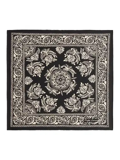 Ralph Lauren Purple Label Men's Printed Silk Pocket Square - Black Cream | Thumbnail 1 Ralph Lauren Purple Label Men's Printed Silk Pocket Square - Black Cream | Thumbnail 1