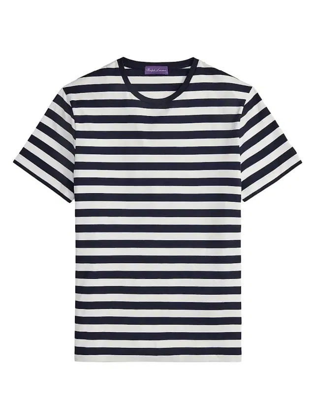 Men's Striped Lisle-Piqué Crewneck T-Shirt - Classic Chairman Navy Men's Striped Lisle-Piqué Crewneck T-Shirt - Classic Chairman Navy