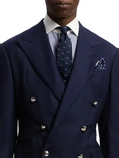 Ralph Lauren Purple Label Men's Dot Linen Pocket Square - Navy | Thumbnail 3 Ralph Lauren Purple Label Men's Dot Linen Pocket Square - Navy | Thumbnail 3