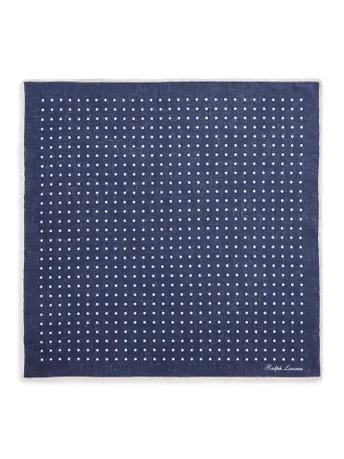 Ralph Lauren Purple Label Men's Dot Linen Pocket Square - Navy | Thumbnail 1 Ralph Lauren Purple Label Men's Dot Linen Pocket Square - Navy | Thumbnail 1