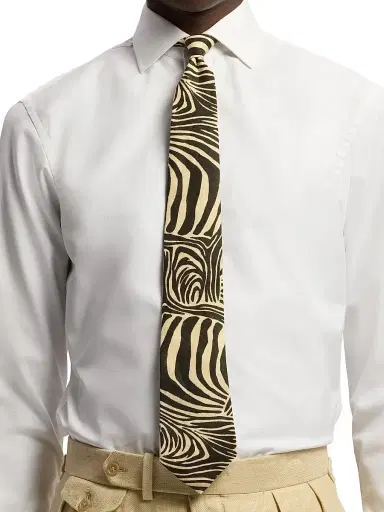 Ralph Lauren Purple Label Men's Zebra Linen Tie - Black Cream | Thumbnail 2 Ralph Lauren Purple Label Men's Zebra Linen Tie - Black Cream | Thumbnail 2