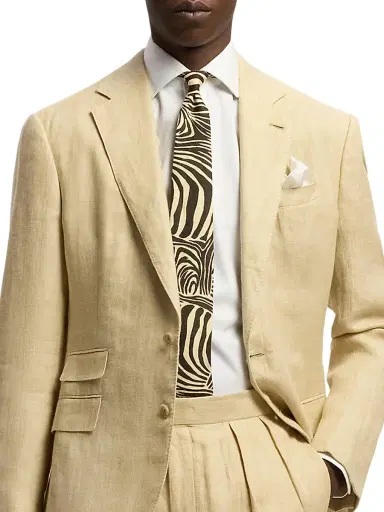 Ralph Lauren Purple Label Men's Zebra Linen Tie - Black Cream | Thumbnail 3 Ralph Lauren Purple Label Men's Zebra Linen Tie - Black Cream | Thumbnail 3