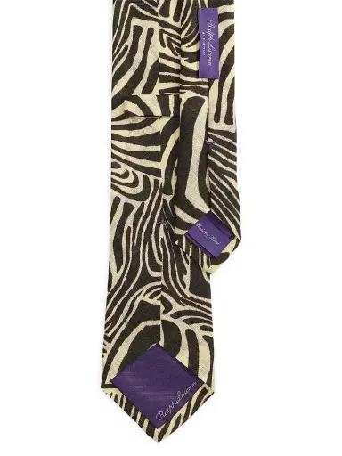 Ralph Lauren Purple Label Men's Zebra Linen Tie - Black Cream | Thumbnail 4 Ralph Lauren Purple Label Men's Zebra Linen Tie - Black Cream | Thumbnail 4