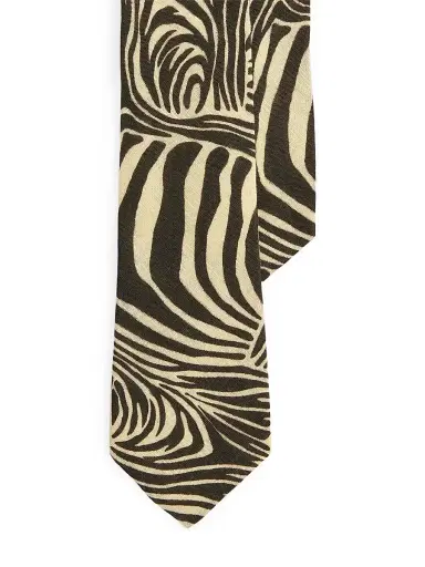 Ralph Lauren Purple Label Men's Zebra Linen Tie - Black Cream | Thumbnail 1 Ralph Lauren Purple Label Men's Zebra Linen Tie - Black Cream | Thumbnail 1