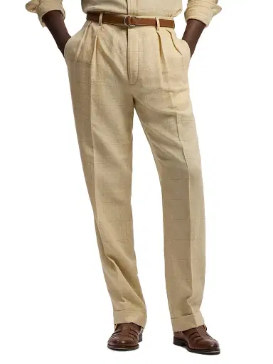 Ralph Lauren Purple Label Men's Glenn Hand-Tailored Windowpane Trousers - Classic Tan | Thumbnail 3 Ralph Lauren Purple Label Men's Glenn Hand-Tailored Windowpane Trousers - Classic Tan | Thumbnail 3