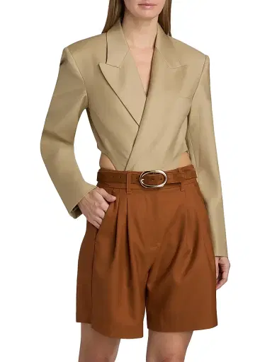 Ronny Kobo Women's Florina Wool-Blend Blazer Bodysuit - Tan | Thumbnail 3 Ronny Kobo Women's Florina Wool-Blend Blazer Bodysuit - Tan | Thumbnail 3