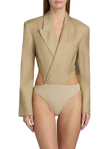 Ronny Kobo Women's Florina Wool-Blend Blazer Bodysuit - Tan | Thumbnail 6 Ronny Kobo Women's Florina Wool-Blend Blazer Bodysuit - Tan | Thumbnail 6