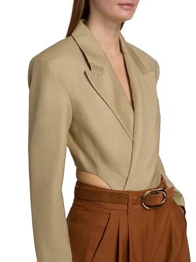 Ronny Kobo Women's Florina Wool-Blend Blazer Bodysuit - Tan | Thumbnail 7 Ronny Kobo Women's Florina Wool-Blend Blazer Bodysuit - Tan | Thumbnail 7