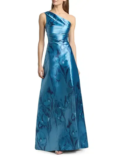 Kay Unger Women's Faith Printed Mikado One-Shoulder Gown - Spring Aqua | Thumbnail 3 Kay Unger Women's Faith Printed Mikado One-Shoulder Gown - Spring Aqua | Thumbnail 3