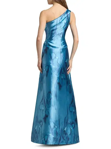 Kay Unger Women's Faith Printed Mikado One-Shoulder Gown - Spring Aqua | Thumbnail 5 Kay Unger Women's Faith Printed Mikado One-Shoulder Gown - Spring Aqua | Thumbnail 5