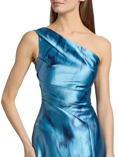 Kay Unger Women's Faith Printed Mikado One-Shoulder Gown - Spring Aqua | Thumbnail 6 Kay Unger Women's Faith Printed Mikado One-Shoulder Gown - Spring Aqua | Thumbnail 6