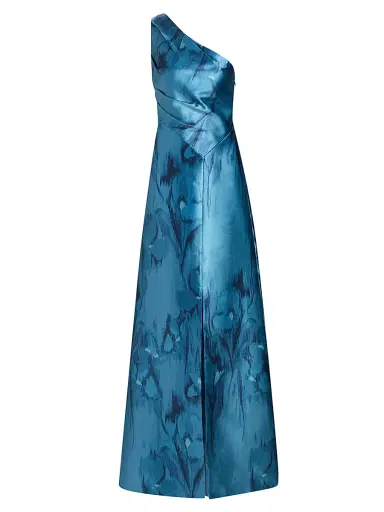 Kay Unger Women's Faith Printed Mikado One-Shoulder Gown - Spring Aqua | Thumbnail 1 Kay Unger Women's Faith Printed Mikado One-Shoulder Gown - Spring Aqua | Thumbnail 1