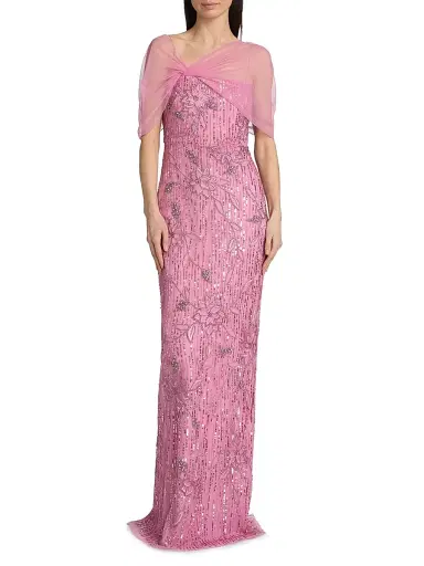THEIA Women's Clover Shawl Beaded Gown | Thumbnail 3 THEIA Women's Clover Shawl Beaded Gown | Thumbnail 3