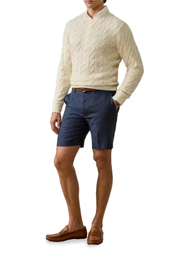 Ralph Lauren Purple Label Men's Gregory Hand-Tailored Linen Shorts - Classic Chairman Navy | Thumbnail 2 Ralph Lauren Purple Label Men's Gregory Hand-Tailored Linen Shorts - Classic Chairman Navy | Thumbnail 2