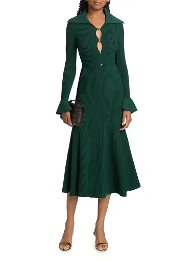 Self-Portrait Women's Rib-Knit A-Line Midi-Dress | Thumbnail 3 Self-Portrait Women's Rib-Knit A-Line Midi-Dress | Thumbnail 3