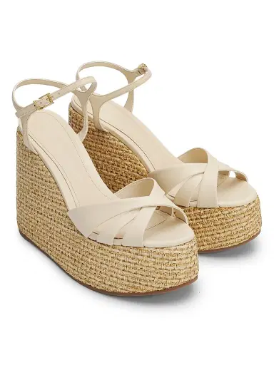 Schutz Women's Keefa 120MM Leather-Raffia Wedge Sandals - Egg Shell | Thumbnail 2 Schutz Women's Keefa 120MM Leather-Raffia Wedge Sandals - Egg Shell | Thumbnail 2