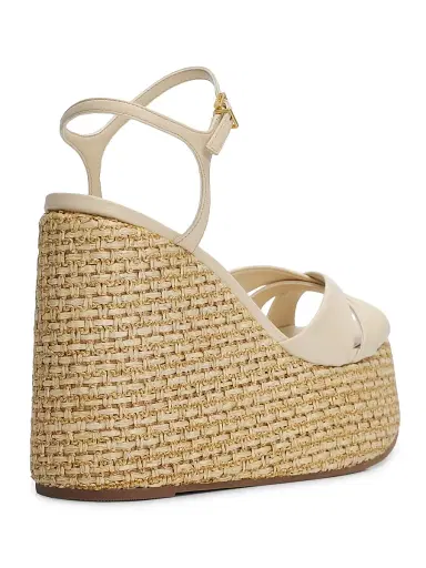 Schutz Women's Keefa 120MM Leather-Raffia Wedge Sandals - Egg Shell | Thumbnail 3 Schutz Women's Keefa 120MM Leather-Raffia Wedge Sandals - Egg Shell | Thumbnail 3