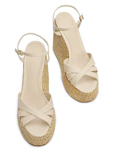 Schutz Women's Keefa 120MM Leather-Raffia Wedge Sandals - Egg Shell | Thumbnail 4 Schutz Women's Keefa 120MM Leather-Raffia Wedge Sandals - Egg Shell | Thumbnail 4