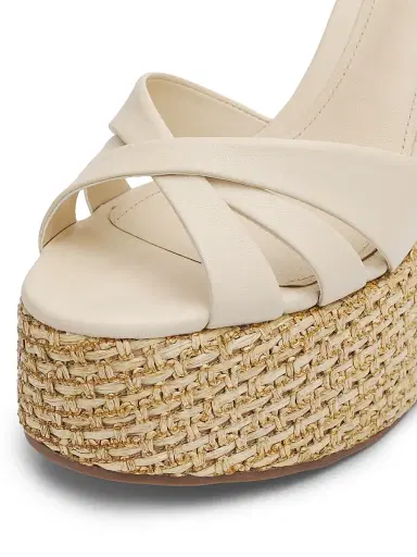 Schutz Women's Keefa 120MM Leather-Raffia Wedge Sandals - Egg Shell | Thumbnail 5 Schutz Women's Keefa 120MM Leather-Raffia Wedge Sandals - Egg Shell | Thumbnail 5