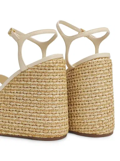 Schutz Women's Keefa 120MM Leather-Raffia Wedge Sandals - Egg Shell | Thumbnail 6 Schutz Women's Keefa 120MM Leather-Raffia Wedge Sandals - Egg Shell | Thumbnail 6