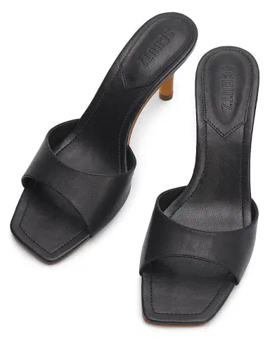 Schutz Women's Leena 75MM Bamboo-Heel Leather Mules - Black | Thumbnail 4 Schutz Women's Leena 75MM Bamboo-Heel Leather Mules - Black | Thumbnail 4